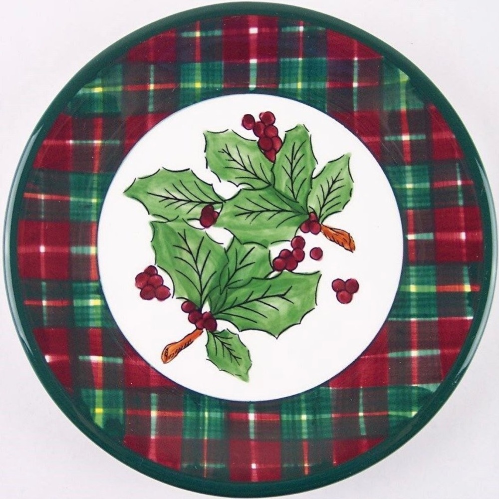 Pacific Rim Vintage 1998 Plaid & Holly Leaves Plate